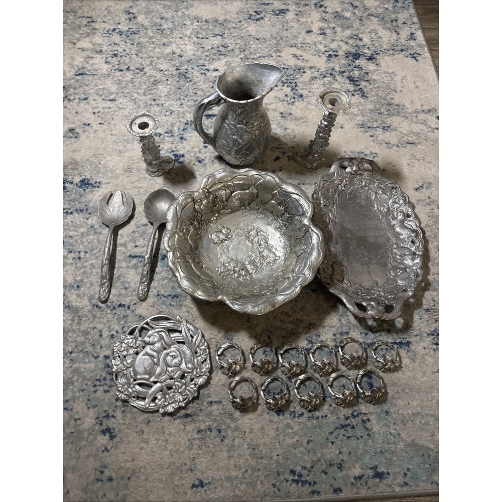 Lot Of  19 Pc Vintage Arthur Court Bunny Rabbits Aluminum Various Items Amazing